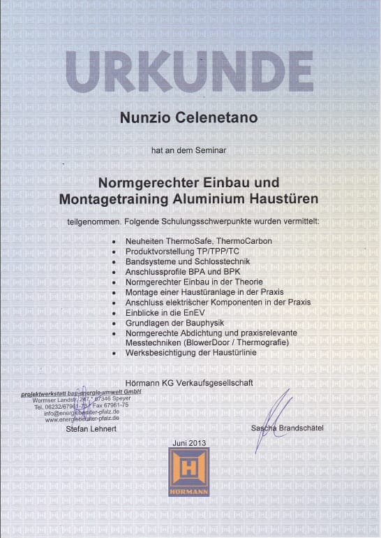 Aluminiumverarbeitung Urkunde